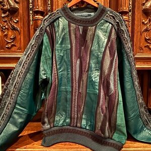MENS LUXURY DESIGNER LEATHER SWEATER  size L